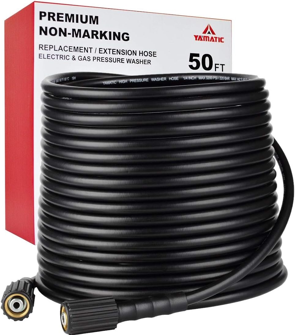 YAMATIC Kink Resistant Pressure Washer Hose 50FT 1/4" M22 Brass Fitting Power Wa...