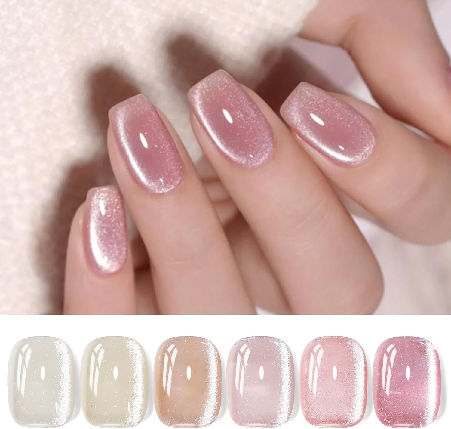 BORN PRETTY 6 Colors Jelly Nude Pink Cat Magnetic Eye Gel Polish Set with Magnet...