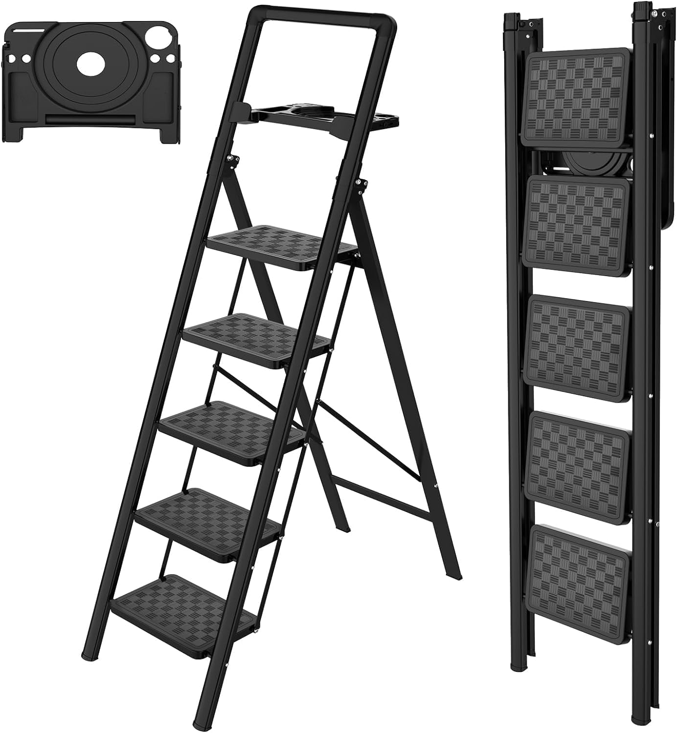 HBTower 5 Step Ladder with Wide Anti-Slip Pedals,250 Lbs Capacity Step Stool for...