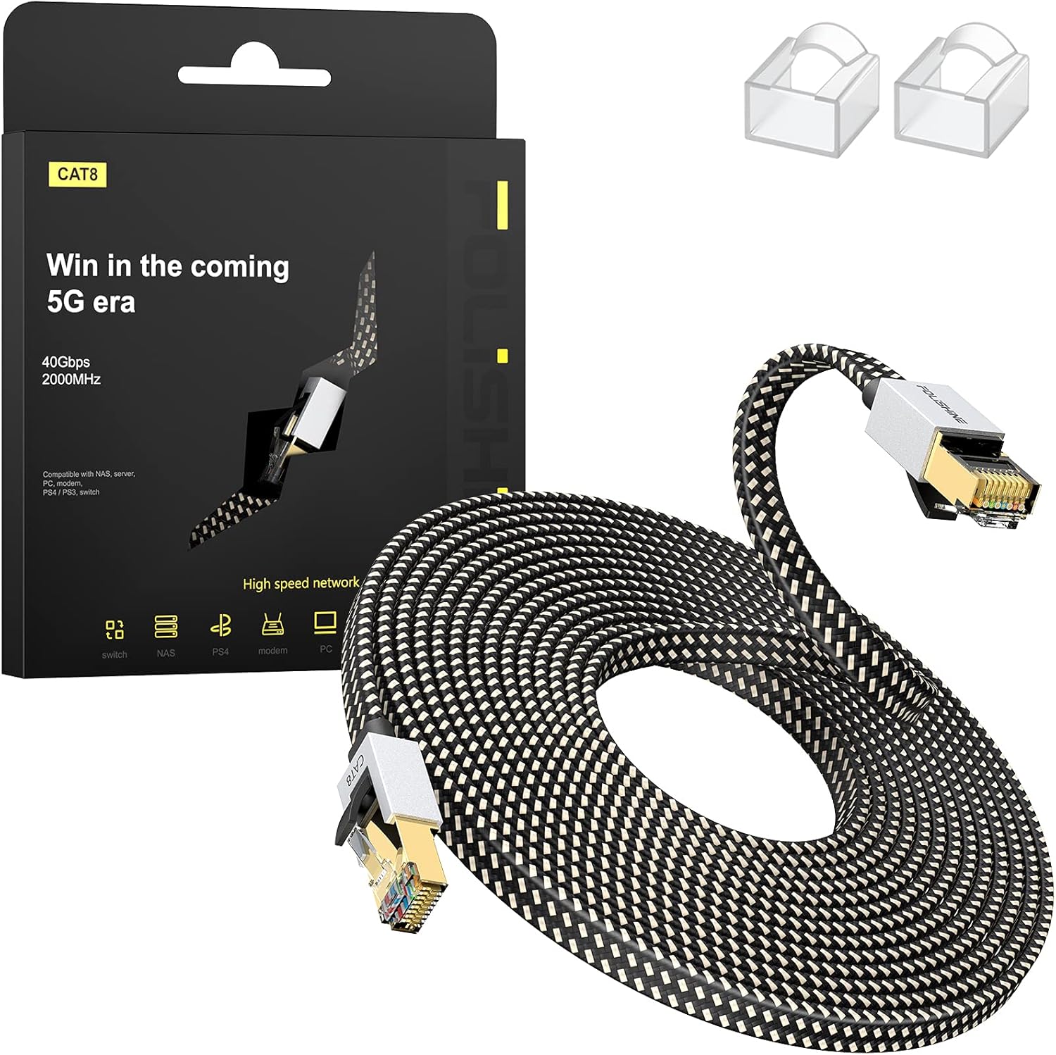 Cat 8 Ethernet Cable 5M, High Speed Gigabit Nylon Braided Lan Network Cat8 Patch...