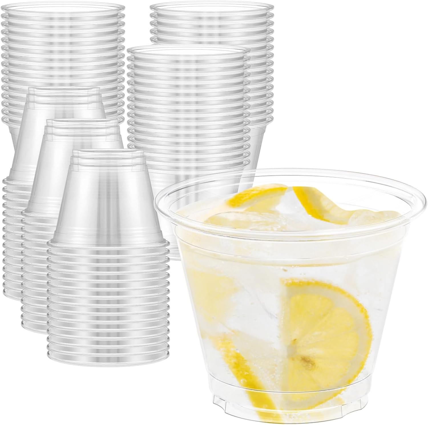 100 Pack 9 oz Clear Plastic Cups, Sturdy & Food Safe Disposable Cups, Clear Cups...