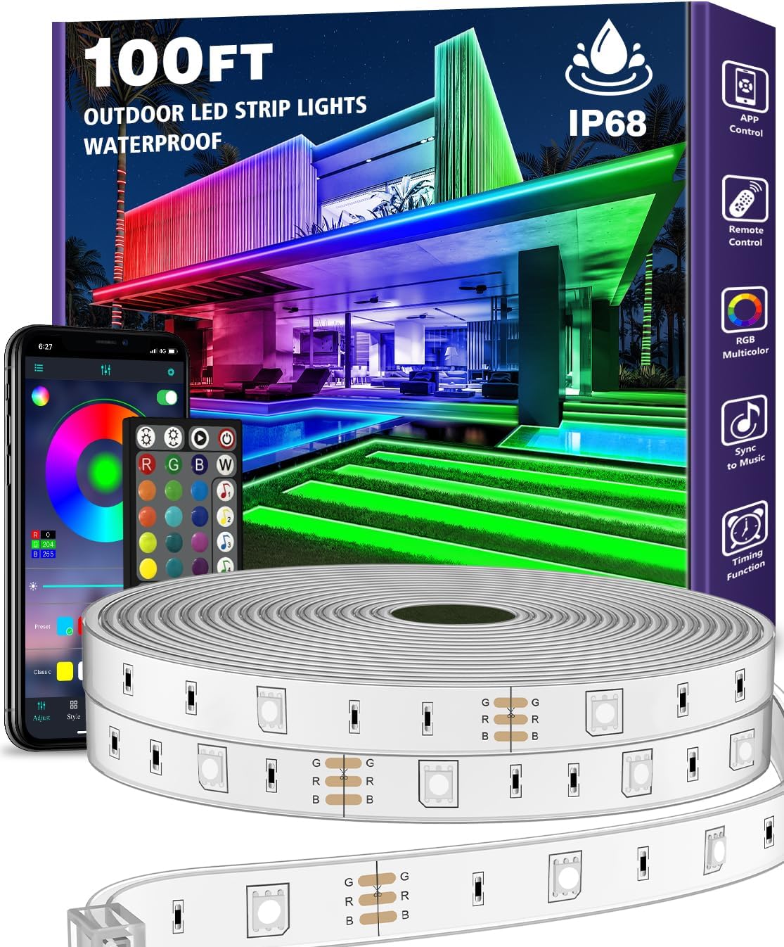 AILBTON 100ft Outdoor LED Strip Lights Waterproof,IP68 Outside Led Light Strips...