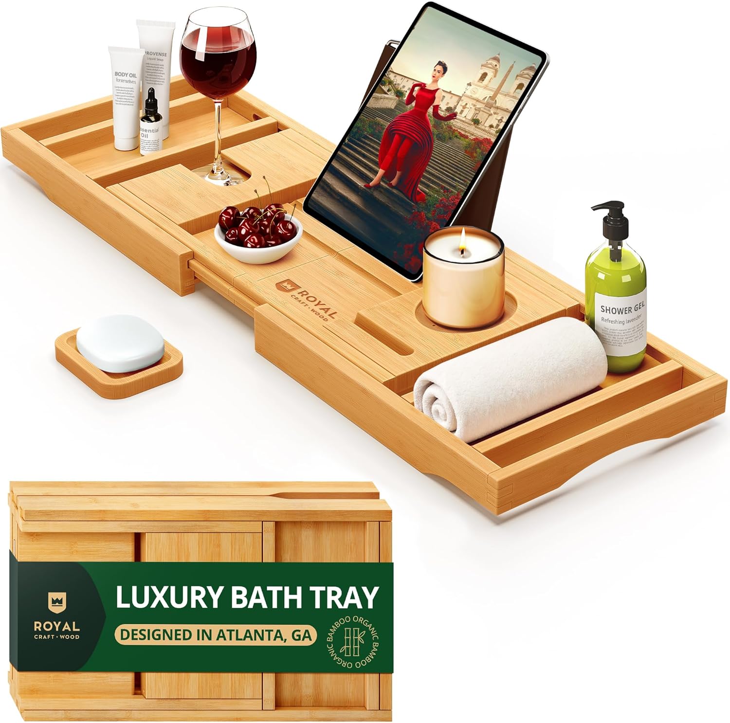 ROYAL CRAFT WOOD Premium Foldable Bathtub Tray - Expandable Bath Tray for Tub -...