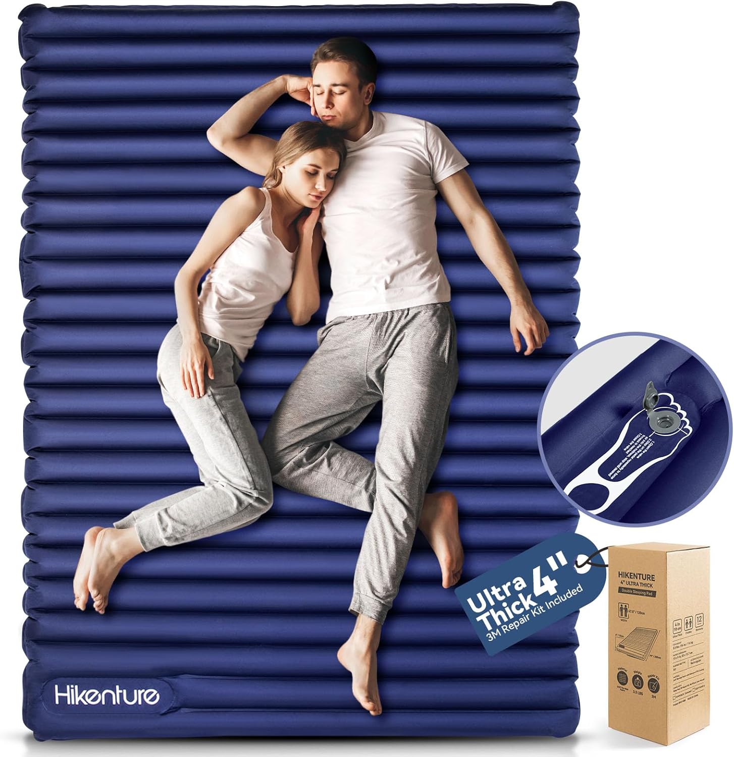 Hikenture Double Sleeping Pad for Camping, 4" Extra-Thick Camping Mattress 2 Per...