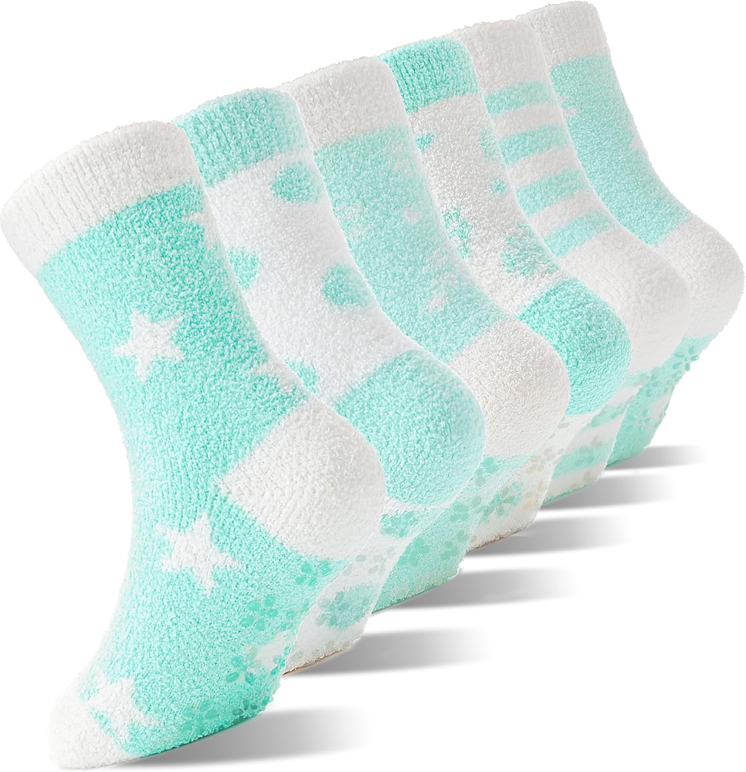 EBMORE Girls Kids Toddler Fuzzy Socks with Grips Non Slip Slipper Socks Crew Cab...