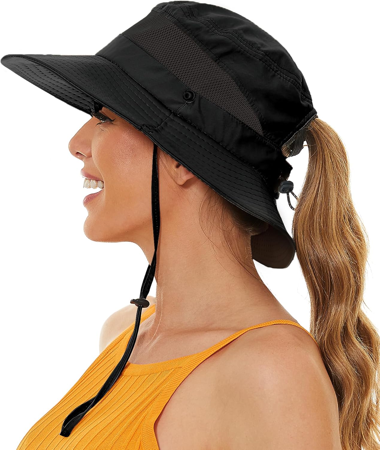 Sun Bucket Beach Hats for Women with Ponytail Hole,Sun Protection UV UPF50+ Wate...