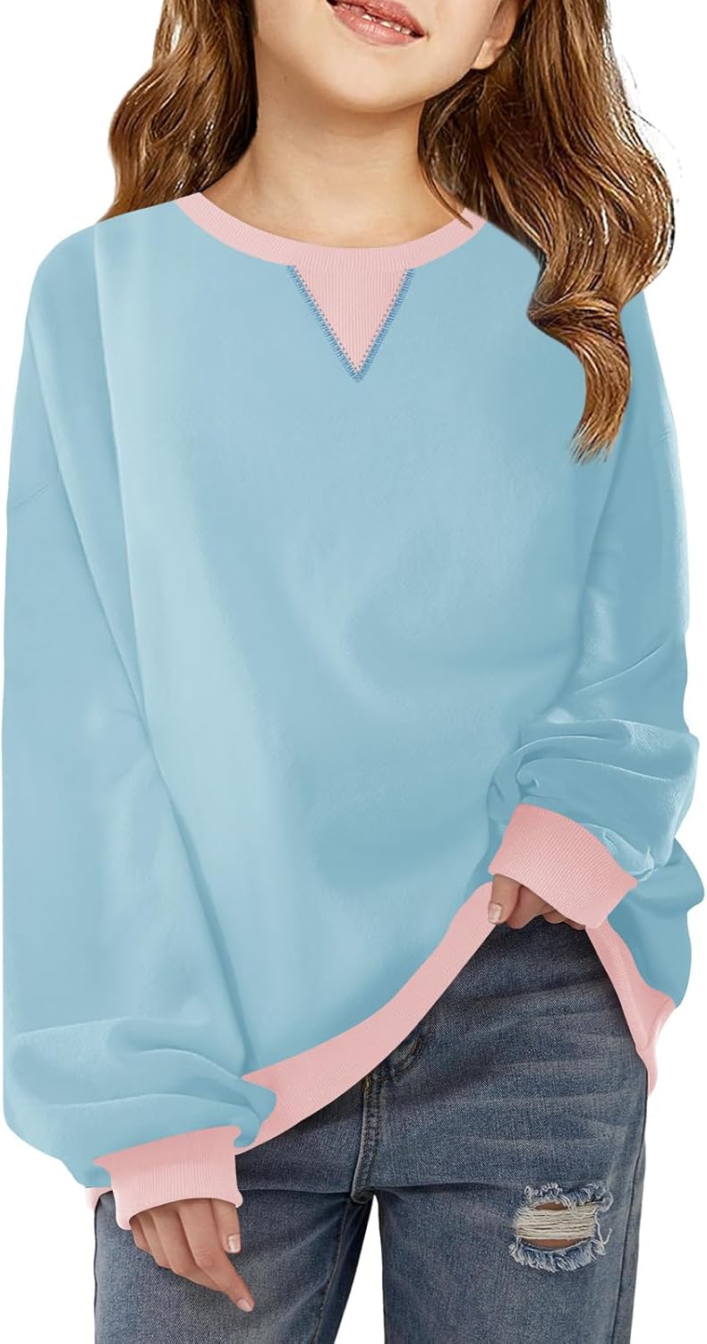 Haloumoning Girls Casual Crewneck Sweatshirts Kids Long Sleeve Oversized Fashion...