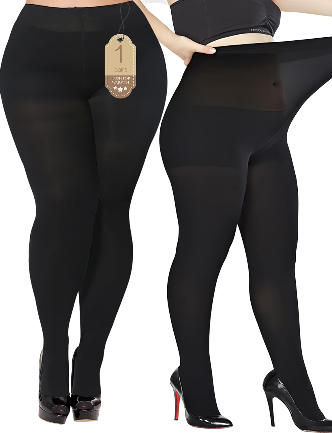 Buauty Plus Size 80D Black Tights for Women - Opaque Stockings, Run Resistant Pa...
