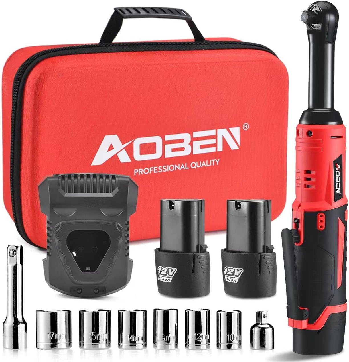 AOBEN 3/8" 40 Ft-lbs Cordless Electric Ratchet Wrench Kit with Variable Speed, L...