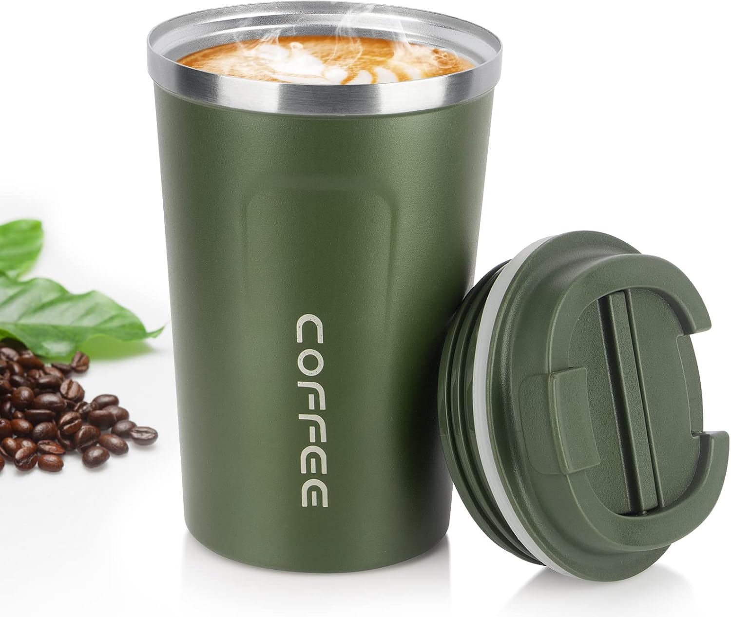 MOMSIV Coffee Cup, 380ml Vacuum Reusable Leakproof Double Wall Coffee Cup, Insul...