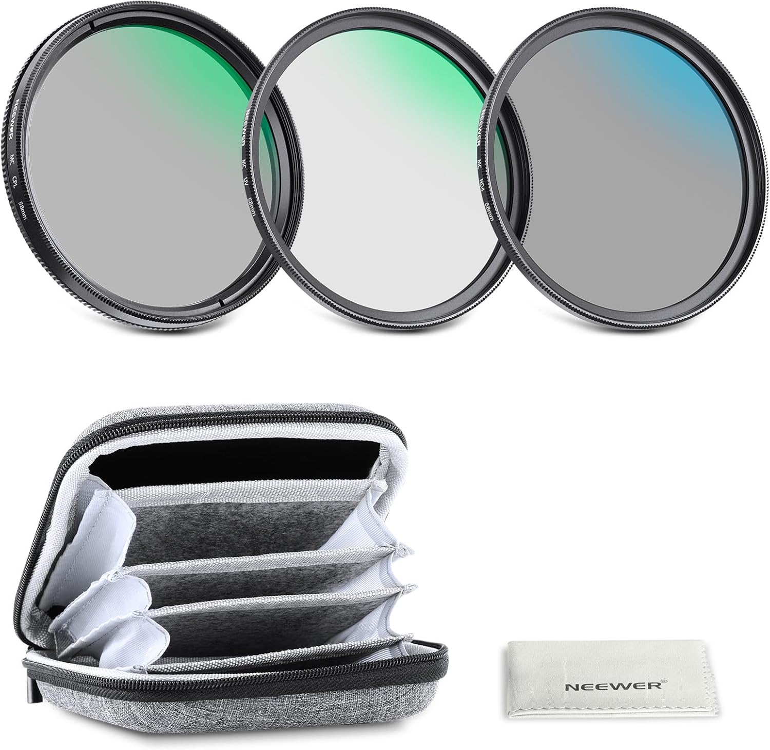 NEEWER 58mm UV/CPL/ND Lens Filter Kit with Hard Shell Storage Case, Multicoated...