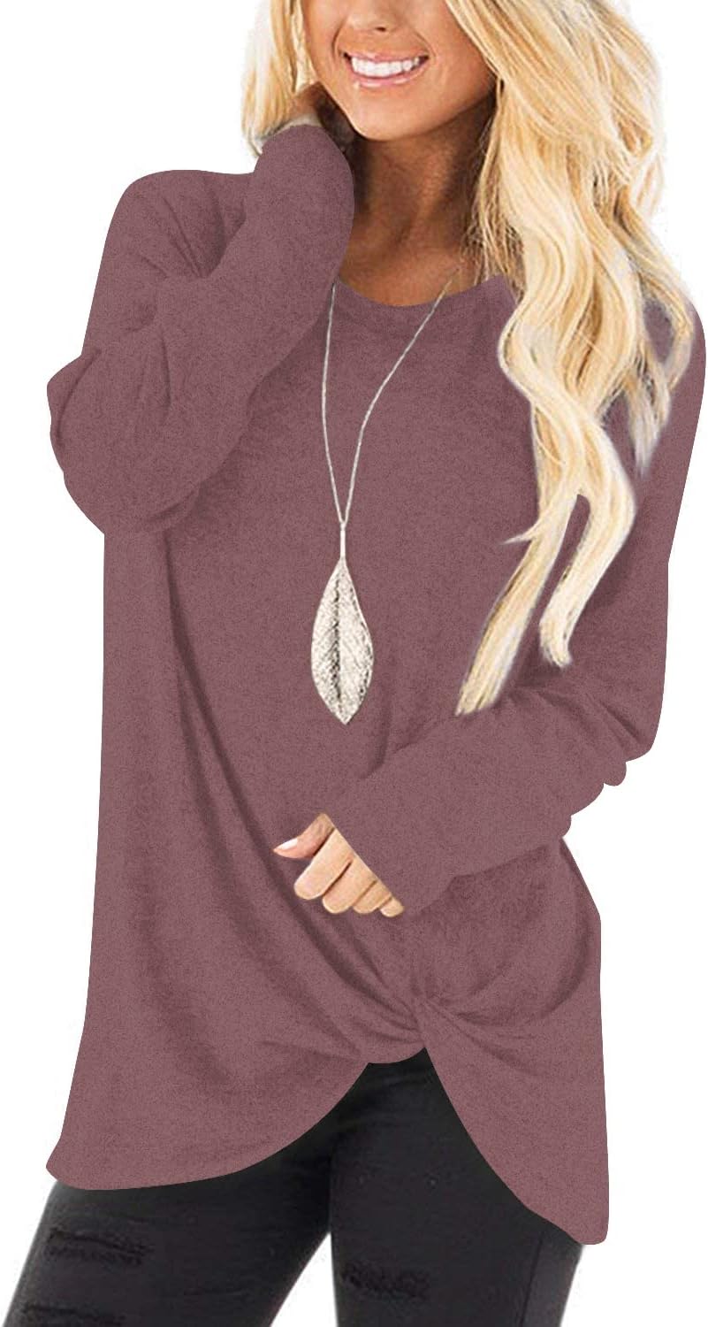 NILOUFO Womens Long Sleeve Shirts Casual Blouses Trendy Twist Knot Tunics Tops f...