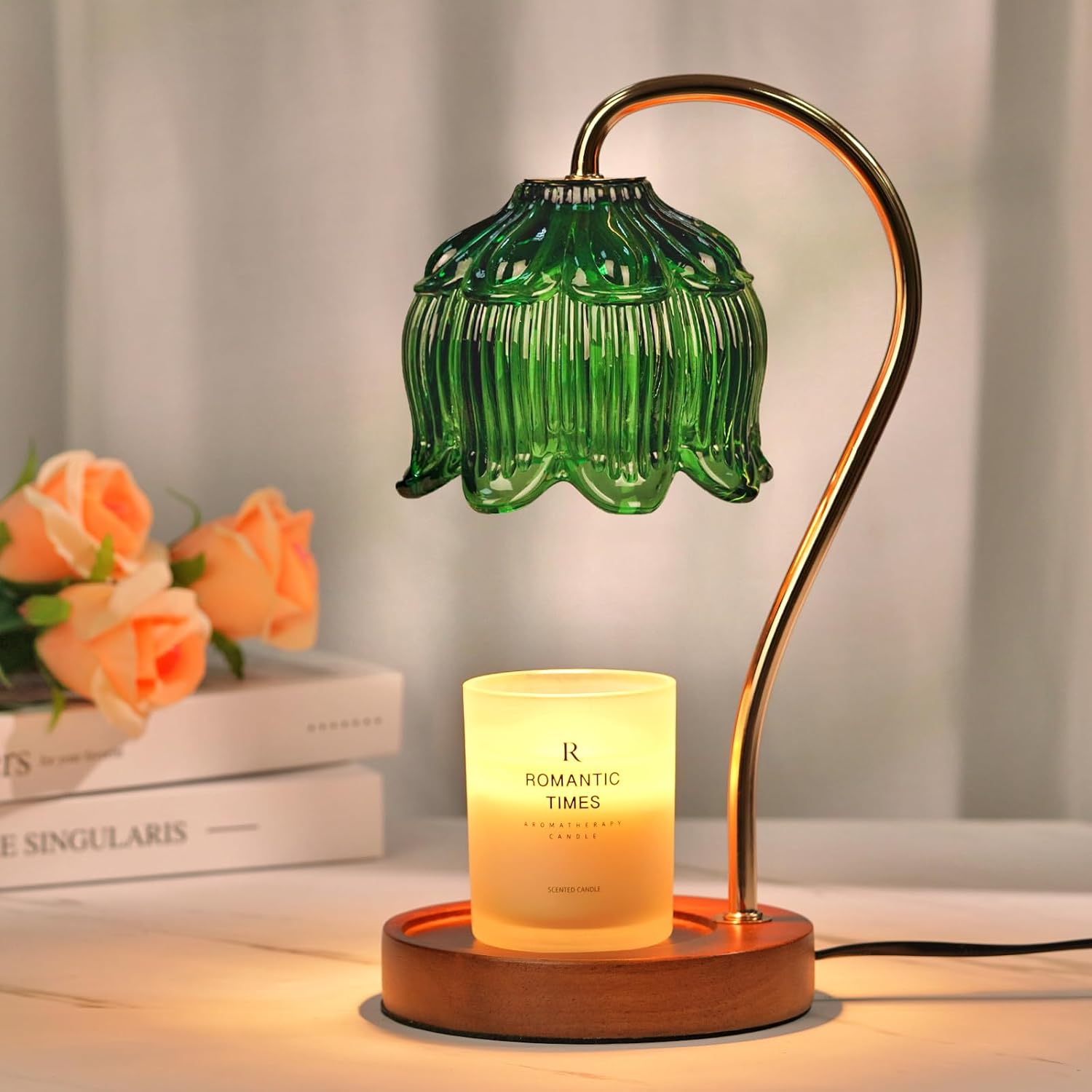 Green Candle Warmer Lamp with Timer, Dimmable Flower Candle Lamp Warmer, Birthda...