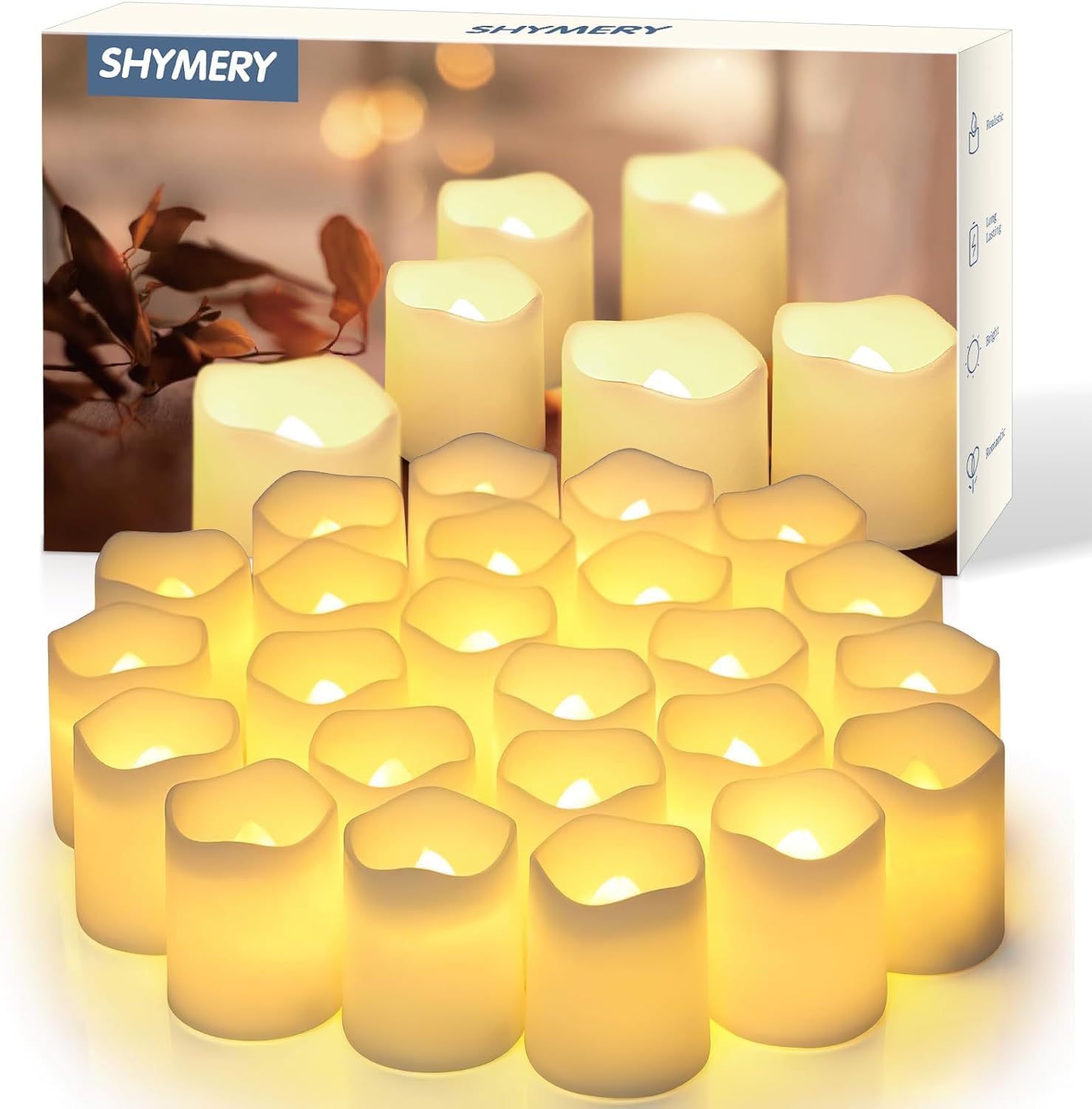 SHYMERY Flameless Votive Candles,Flameless Flickering Electric Fake Candle,24 Pa...
