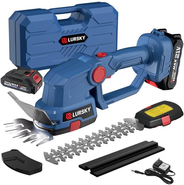 Cordless Hedge Trimmer-Garden Maintenance 2-in-1 21V Grass Shear and Shrub Trimm...