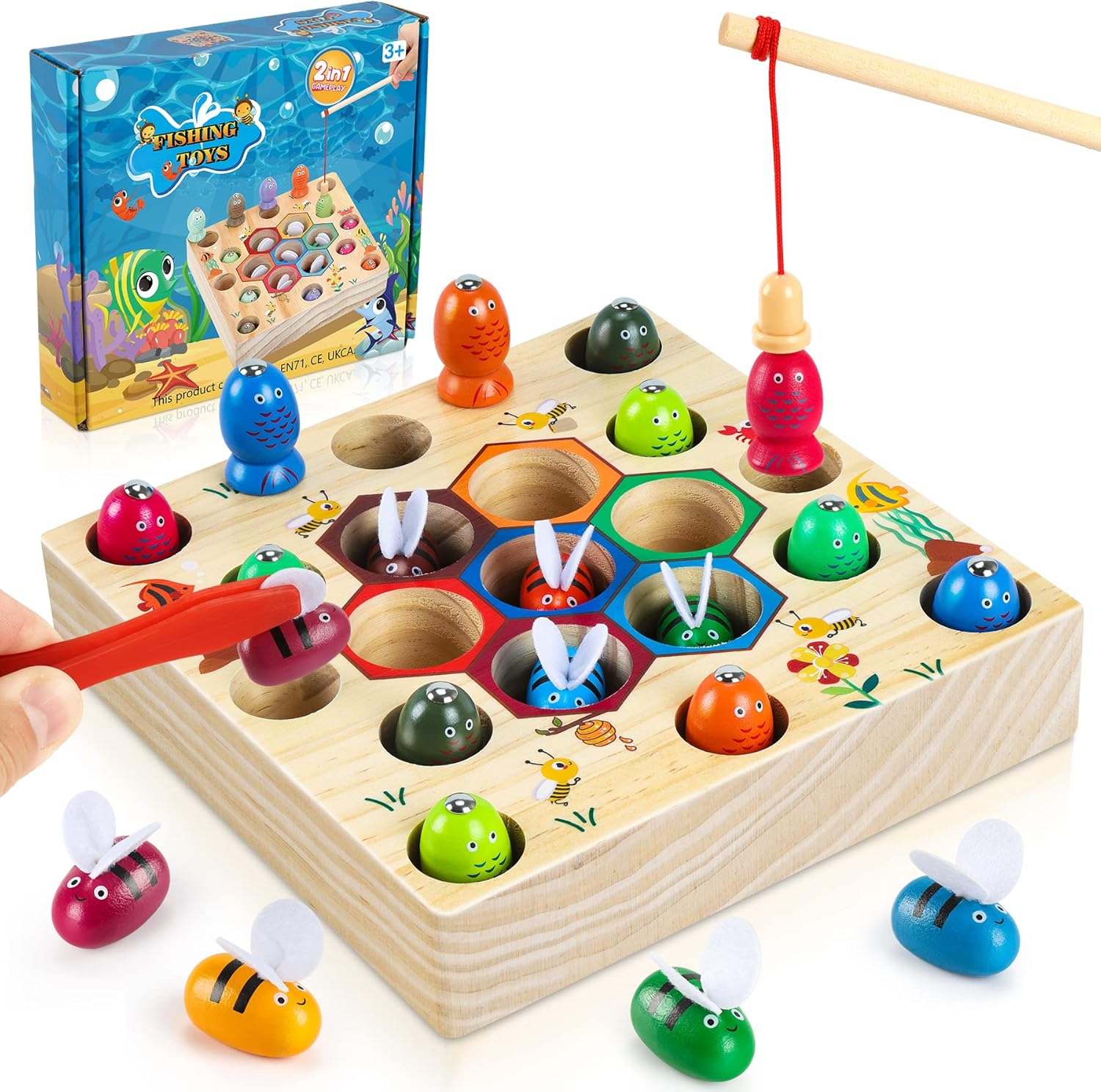 COOLJOY Wooden Fishing Game Toys Gifts for 2 3 4 Year Old Boy Girl | 2-in-1 Magn...
