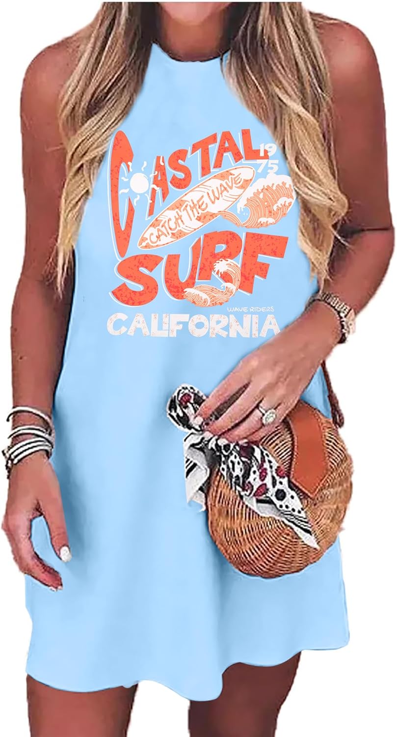 Summer Sundress for Women Graphic Mini Tank Dress Sleeveless Beach Dresses Short...