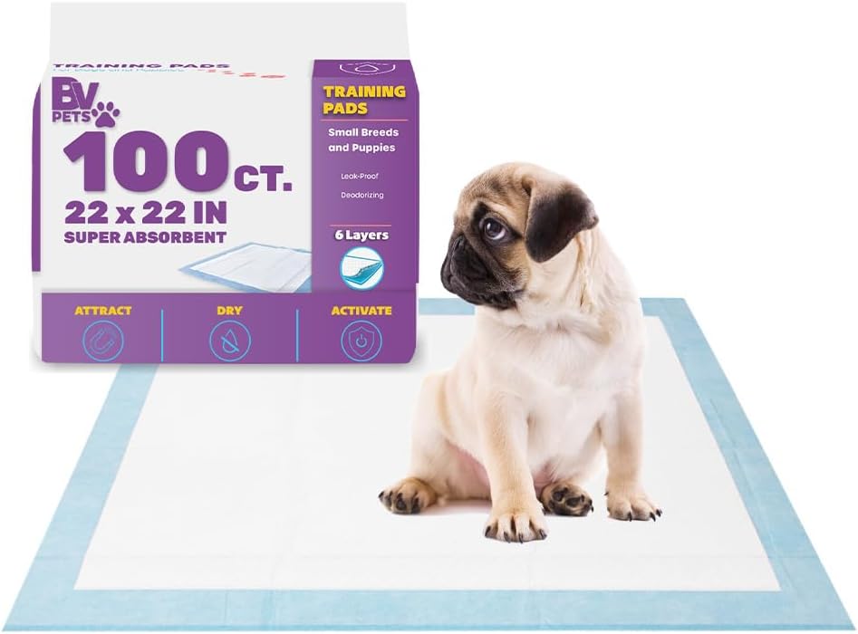 BV Puppy Pads Leak-Proof 100 Count 22"x 22" | Pee Pads for Dogs Quick Absorb 6-L...