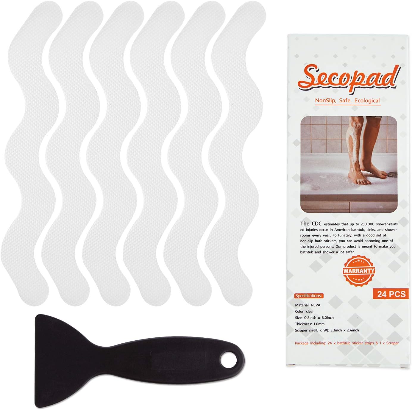 Patented Anti Slip Shower Stickers 24 PCS Safety Bathtub Strips Adhesive Decals...