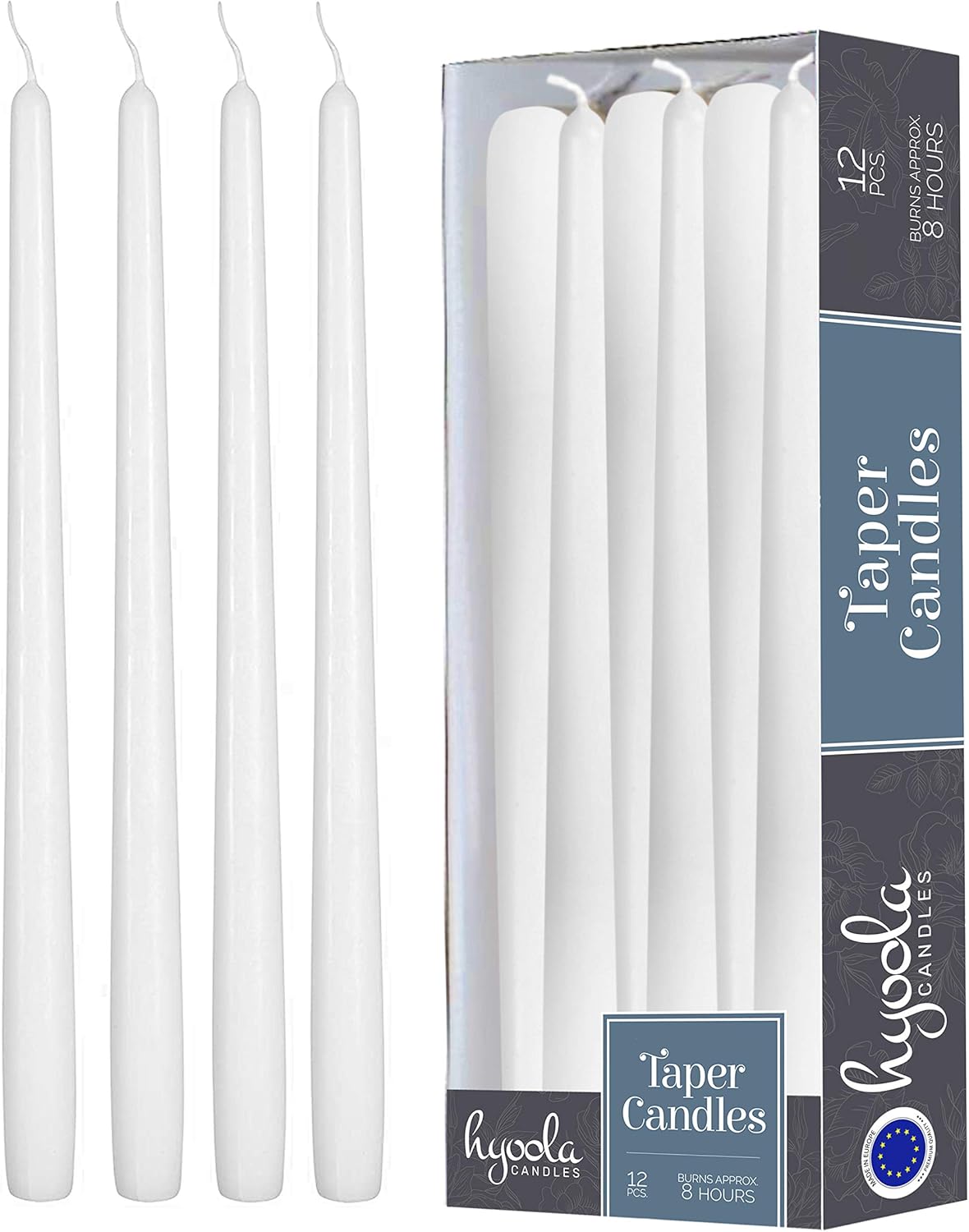 Hyoola 12 Pack Tall Taper Candles - 10 Inch White Dripless, Unscented Dinner Can...