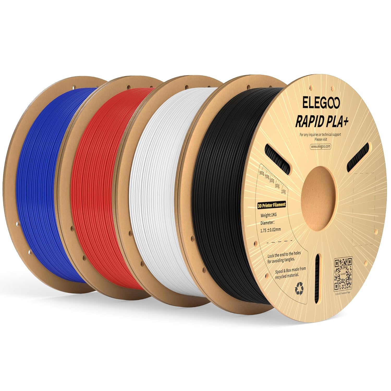 ELEGOO Rapid PLA Plus Filament 1.75mm Bundle 4KG, PLA+ 3D Printer Filament Bundl...