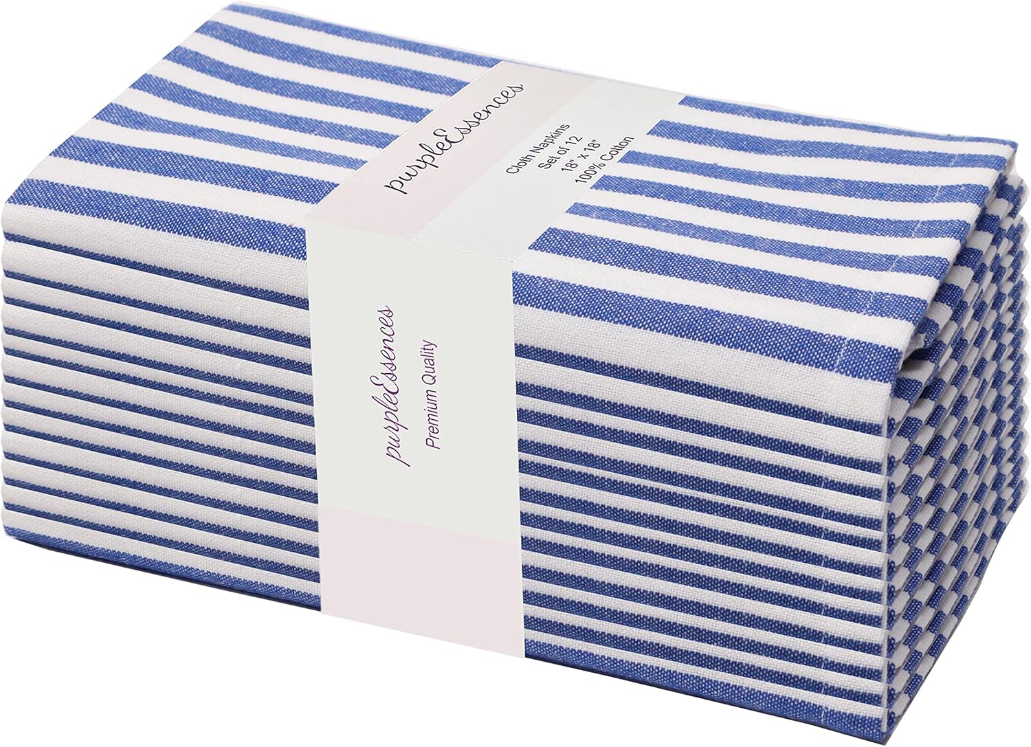 PurpleEssences Plain Striped Cloth Napkins - Set of 12-100% Cotton - 18 x 18 Inc...