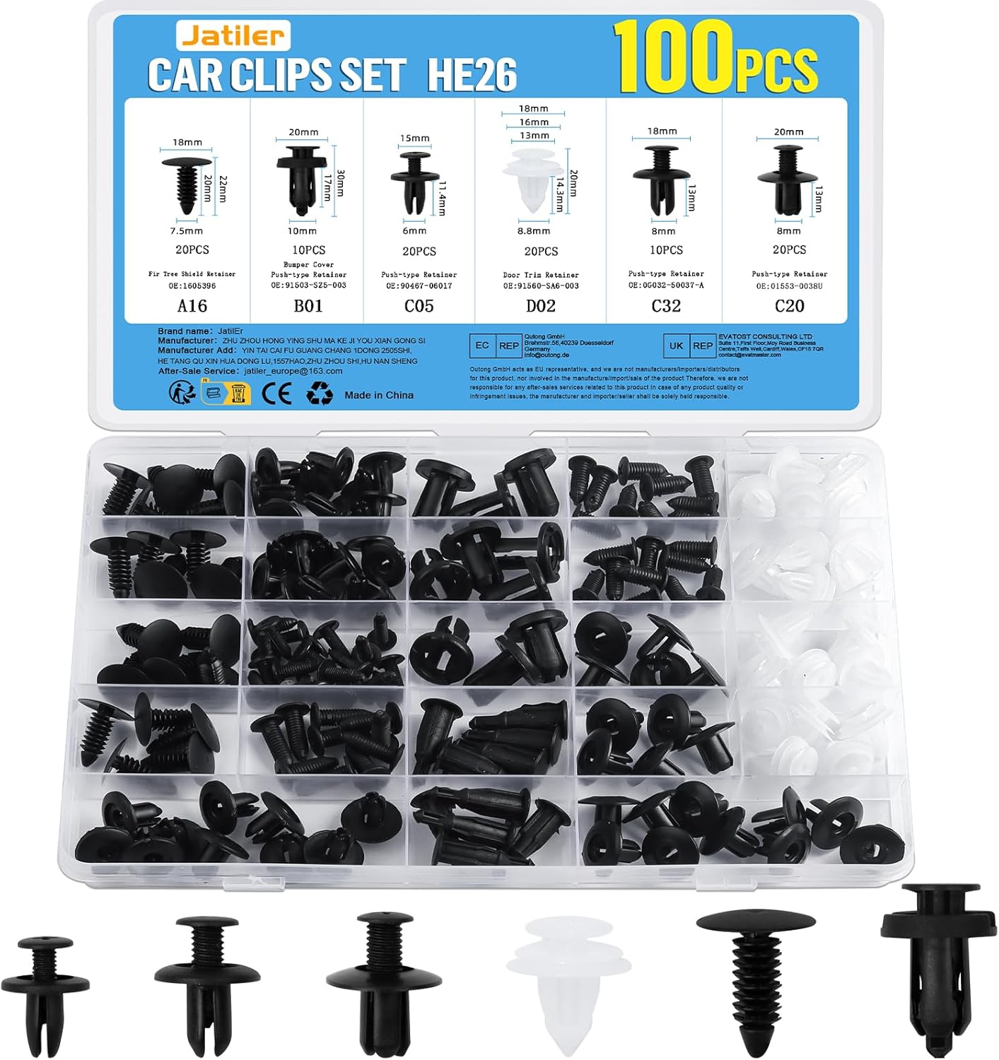 JatilEr 100 Pcs Car Body Trim Clips, Plastic Rivet...