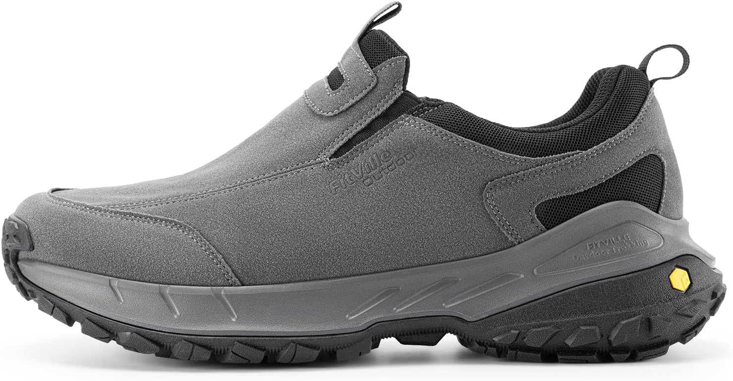 FitVille Men's Extra Wide Hiking Shoes,Slip On Trainers Outdoor Trekking Walking...