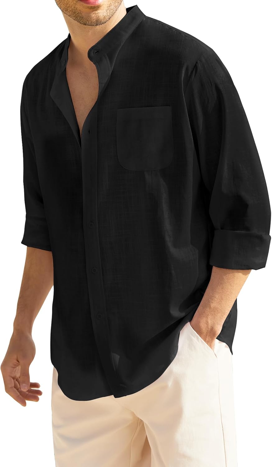 COOFANDY Men's Long Sleeve Cotton Linen Shirt Beach Button Down Shirts Casual Bu...