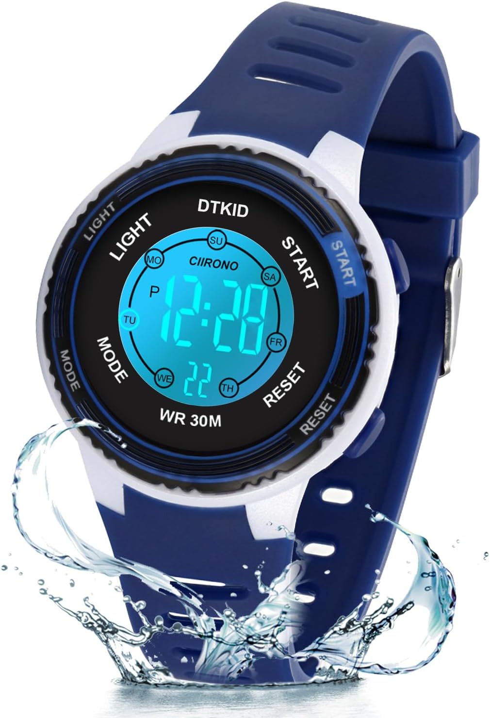 DTKID Digital Kids Watch 30 M Waterproof, 7 Color Lights Time Teaching Watch Eas...