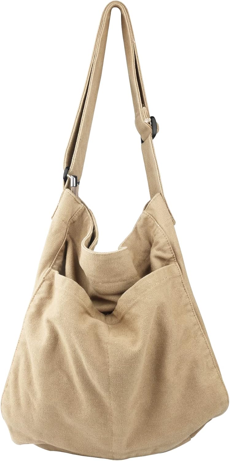 Canvas Hobo Crossbody Shoulder Tote Bag for Women and Men W/Multi-pocket Casual...