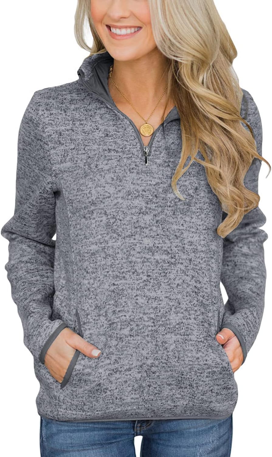 Breampot Womens Casual Long Sleeve Sweatshirt Stand Collar 1/4 Zip Pullover Jump...