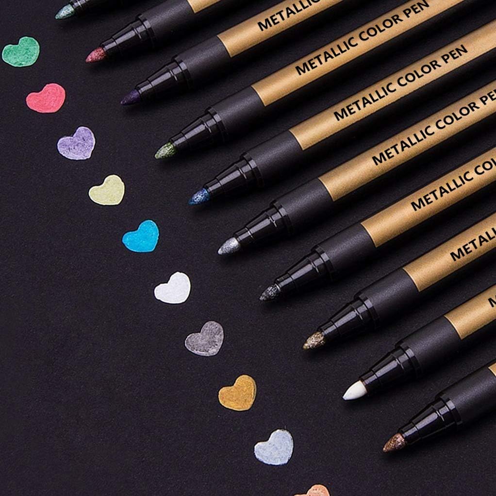 Metallic Marker Pens for Crafts for Kids Adults, 10 Metallic Paint Pens for Blac...
