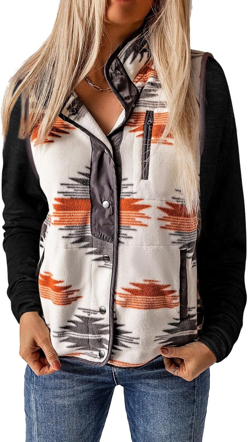 SELINK Womens Fleece Jacket Western Aztec Print Long Sleeve Snap Button Down Sha...