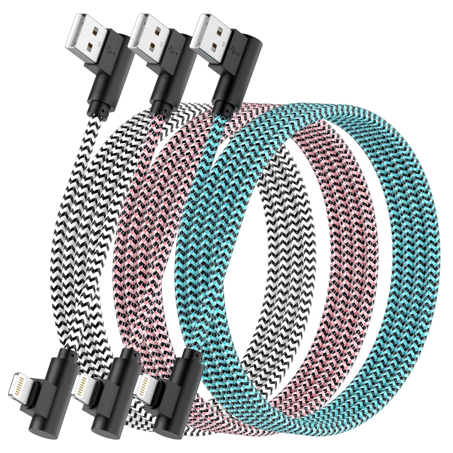 iPhone Charger Cable 2.8M,3Pack[Apple MFi Certified]Right Angle 90 Degree Fast C...