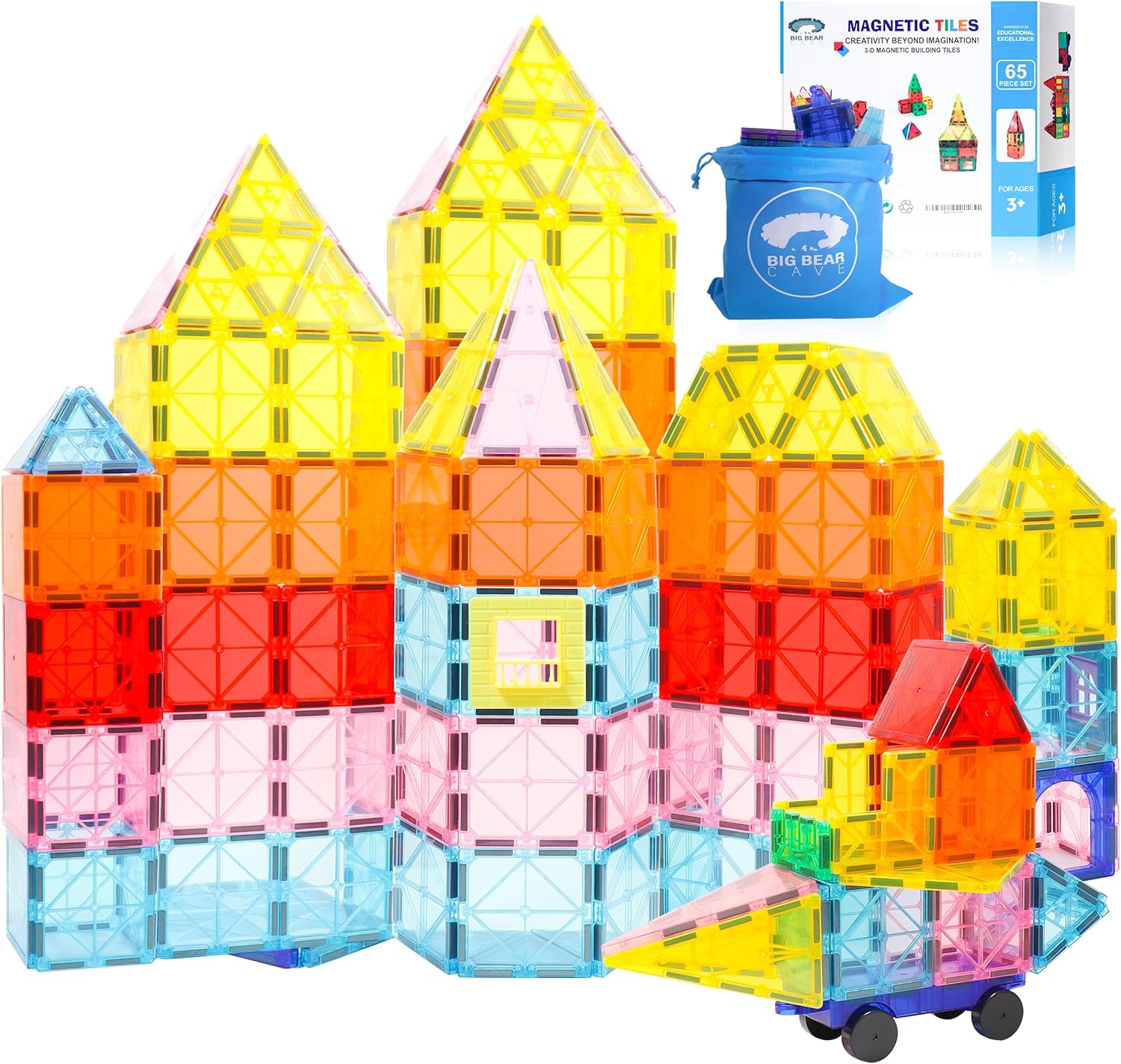 BigBear Cave 65pcs Magnet Tiles Building Blocks - 3D STEM Educational Magnetic T...