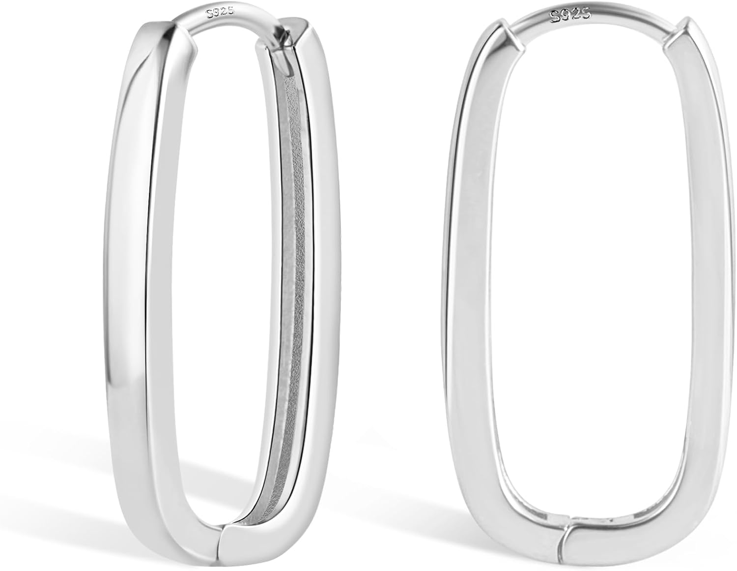 925 Sterling Silver Rectangle Hoop Earrings for Women Silver Geometric Hypoaller...