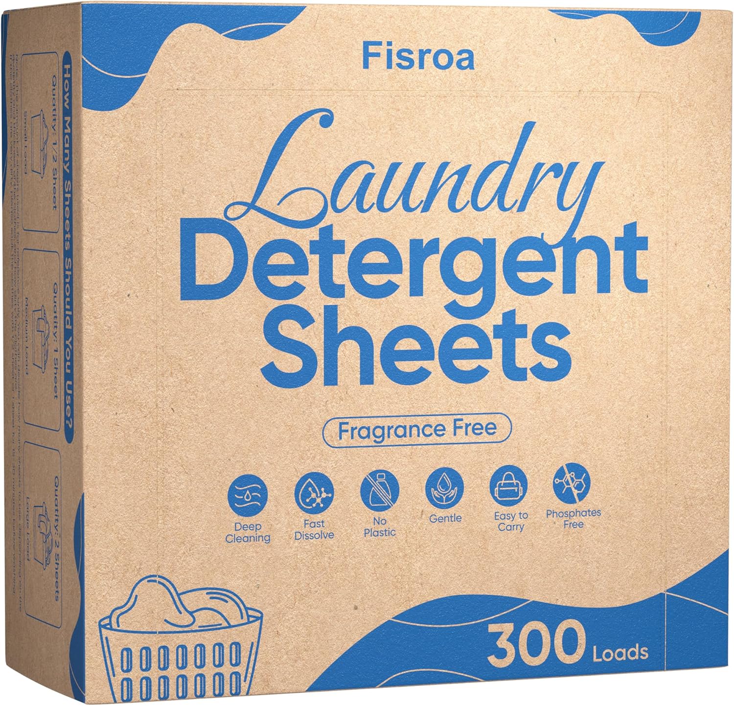 Fragrance Free Laundry Detergent Sheets Travel Eco-friendly 300 Loads Fisroa Clo...