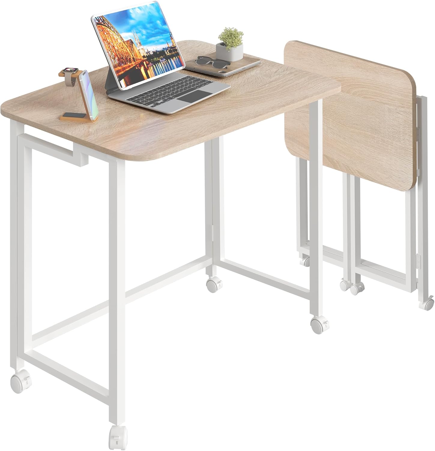 4NM 23.6" Mobile Small Folding Desk, Simple Assembly Compact Computer Laptop Car...