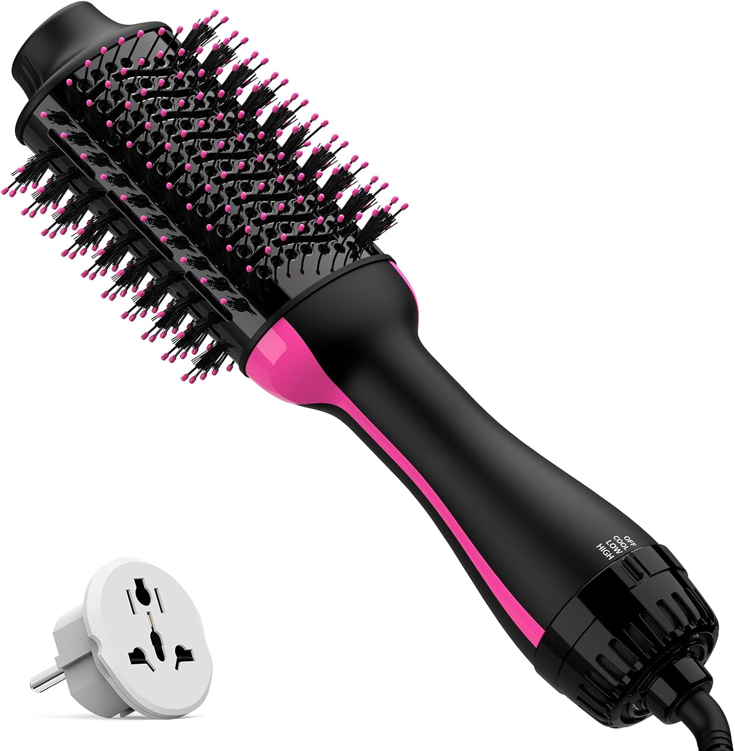Dual Voltage Hair Dryer Brush with Negative Ion Anti-frizz Styler - Hot Air Volu...