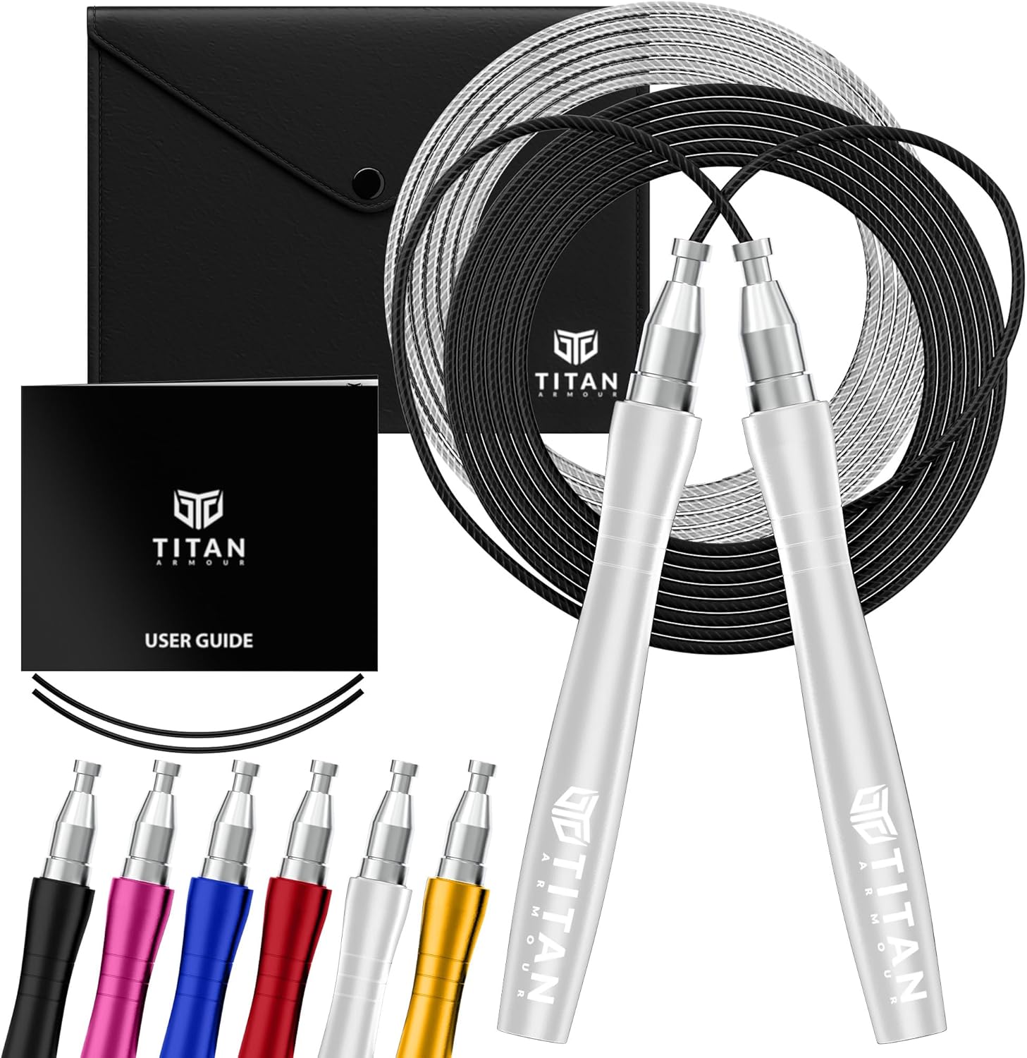 Titan Armour® Premium Self-Locking & Adjustable, Adult Speed Skipping Rope | 2 x...