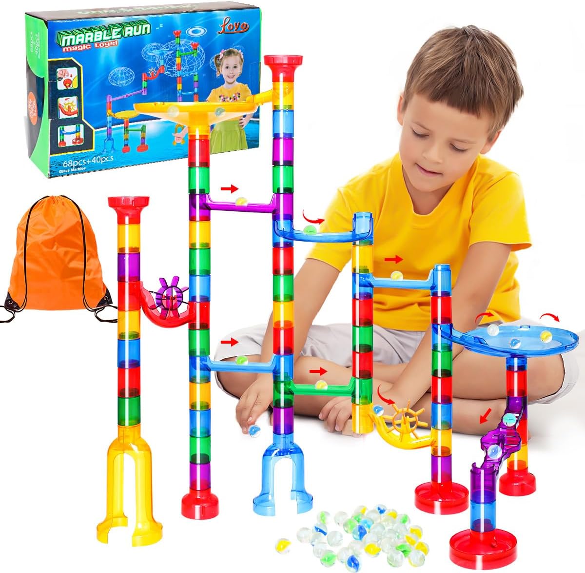 LOYO Marble Run, Marble Runs with Glass Marbles for Kids, Marble Game STEM Educa...