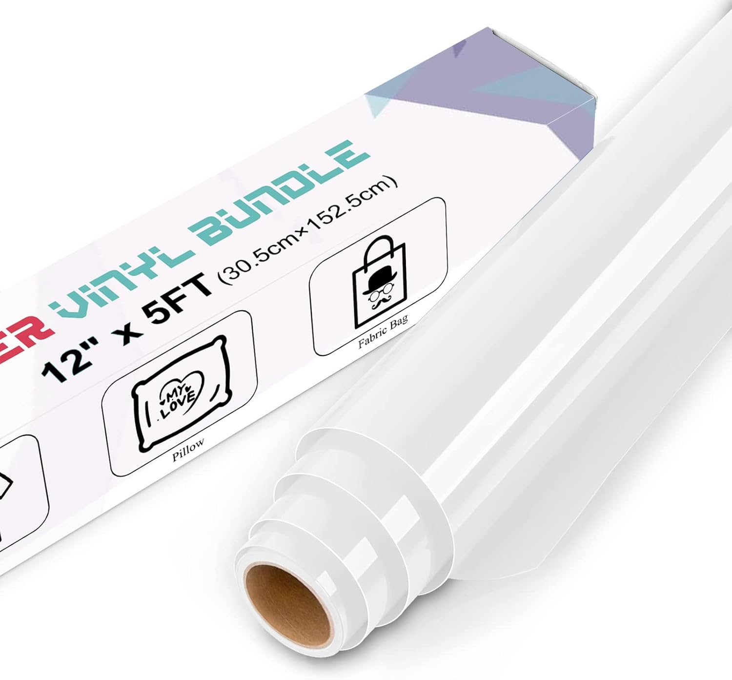 IModeur White Heat Transfer Vinyl — 30.5 x 152.5 cm(12'' x 5 Ft) Iron on Vinyl f...