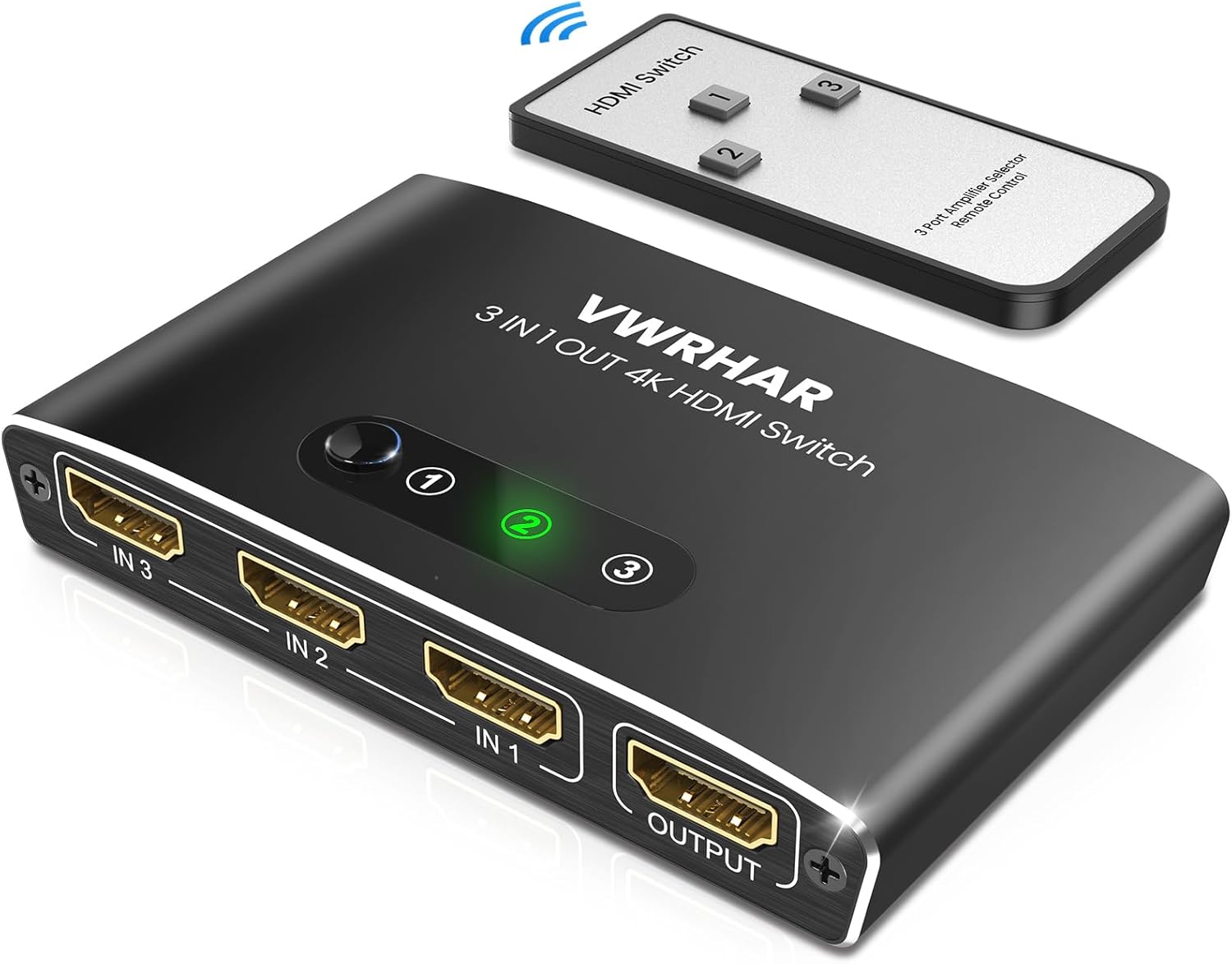 VWRHar HDMI Switch 3 IN 1 OUT Aluminum HDMI Splitter with Remote HDMI Switcher S...