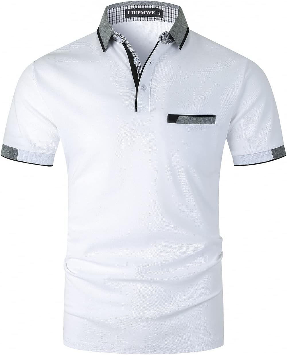 LIUPMWE Men's Short Sleeve Polo Shirt with Pocket Contrasting Colors Golf T-Shir...