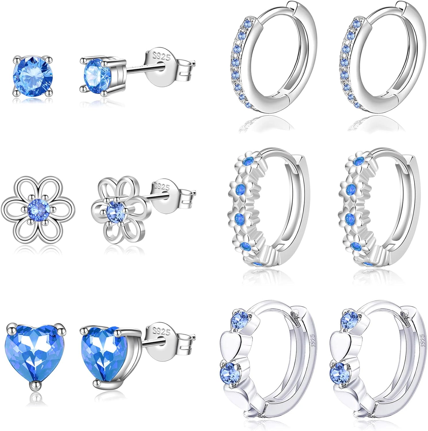 6 Pairs Huggie Hoop Earrings for Girls 925 Sterling Silver Stud Sets Cute Kids H...