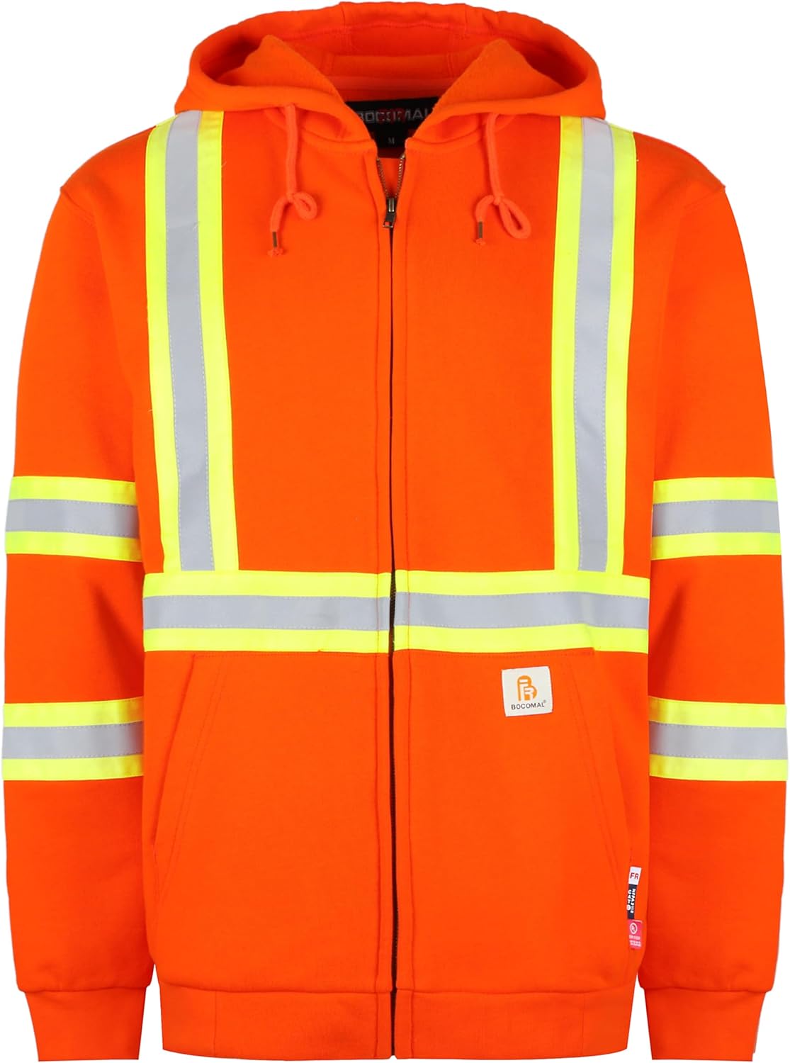 BOCOMAL FR Hoodies High Visibility 10.5oz Cottion Fleece Zipper Hi Vis Flame Res...