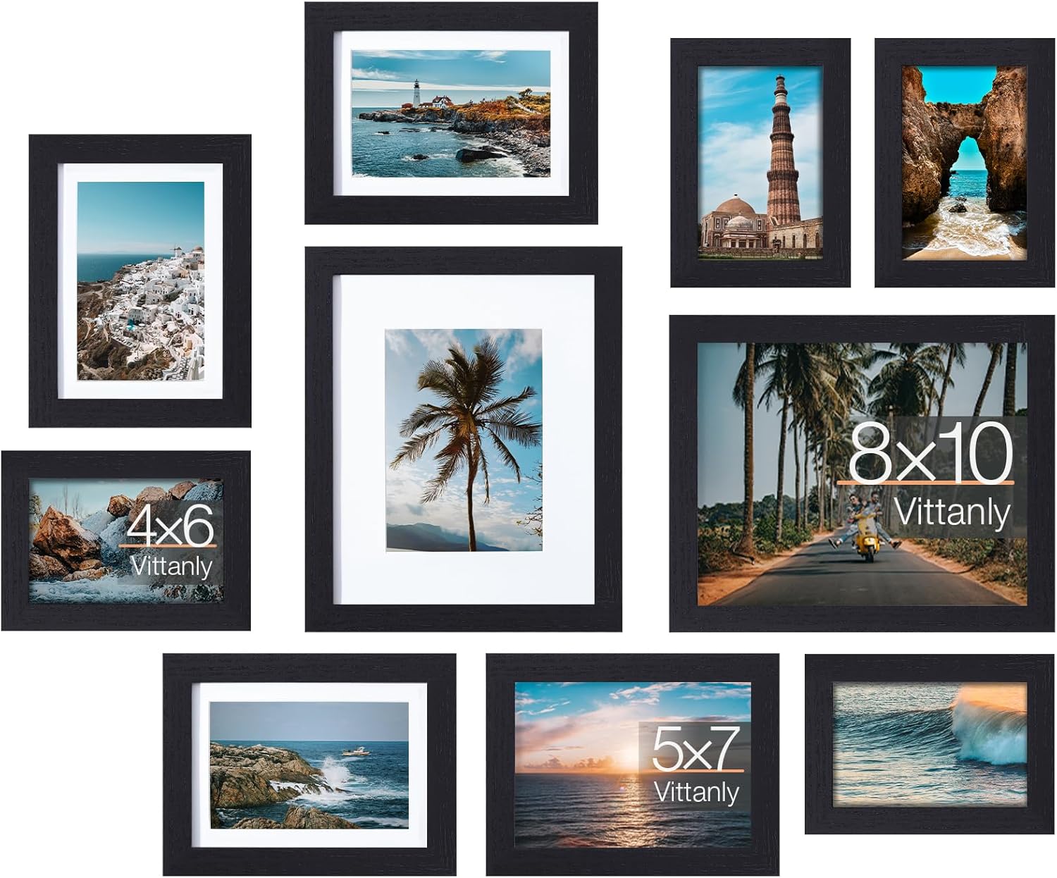 Vittanly 10 Pack Picture Frames Collage Wall Decor, Gallery Frame Set for Wall M...