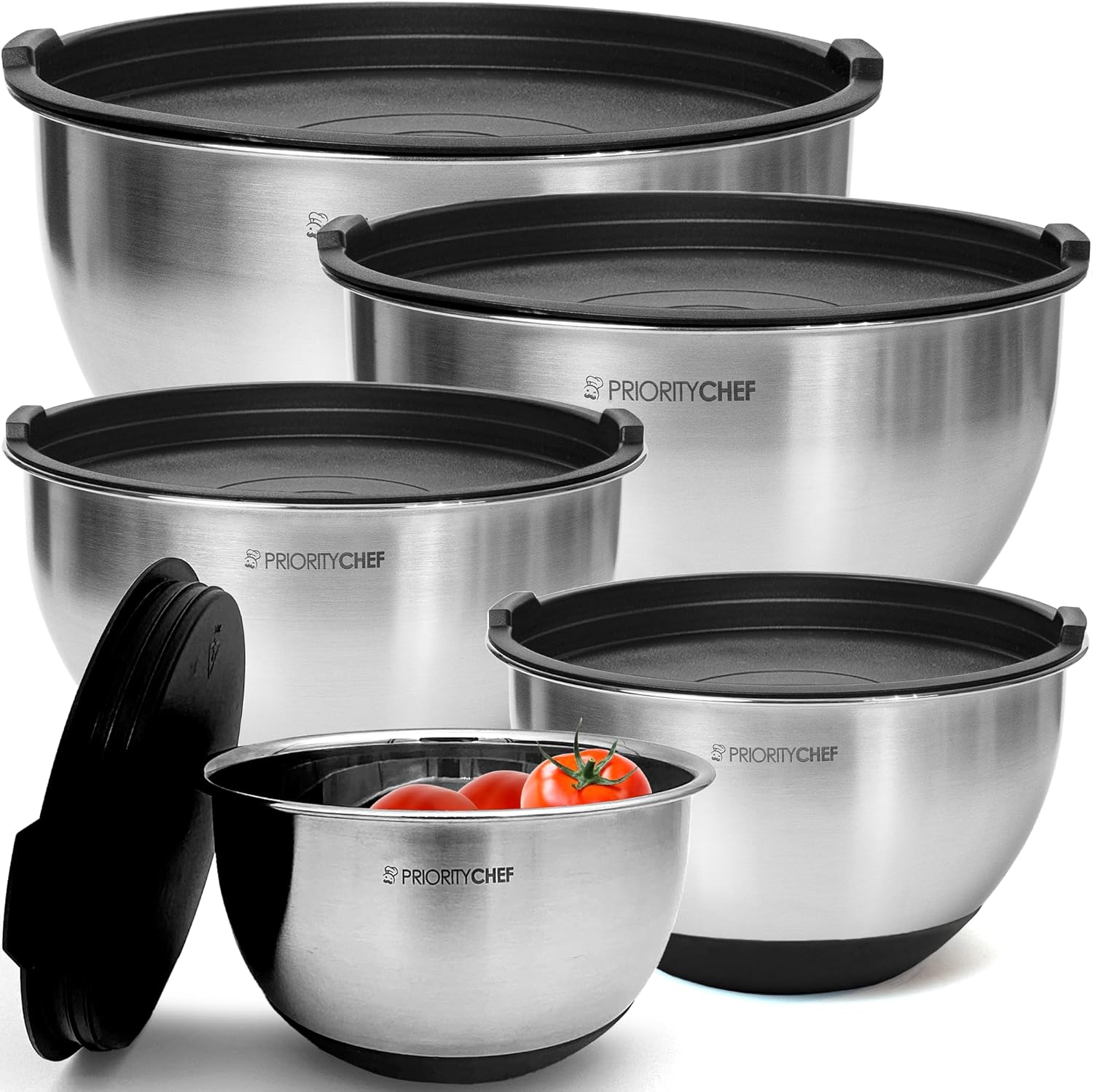 Priority Chef Premium Stainless Steel Mixing Bowls With Airtight Lids - Thick Me...