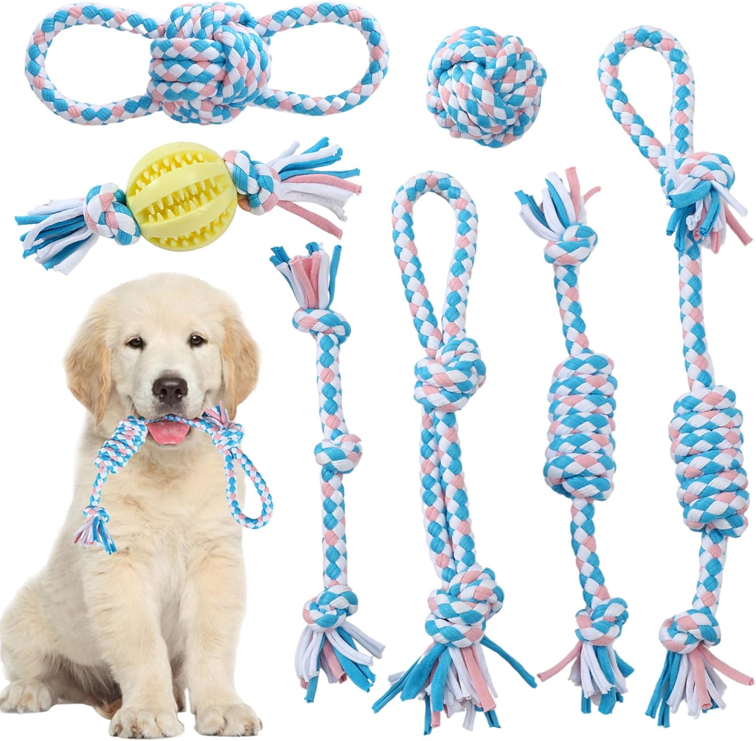 7-Pack Puppy Toys for Aggressive Chewers Dog Rope Toys Indestructible Cotton Che...